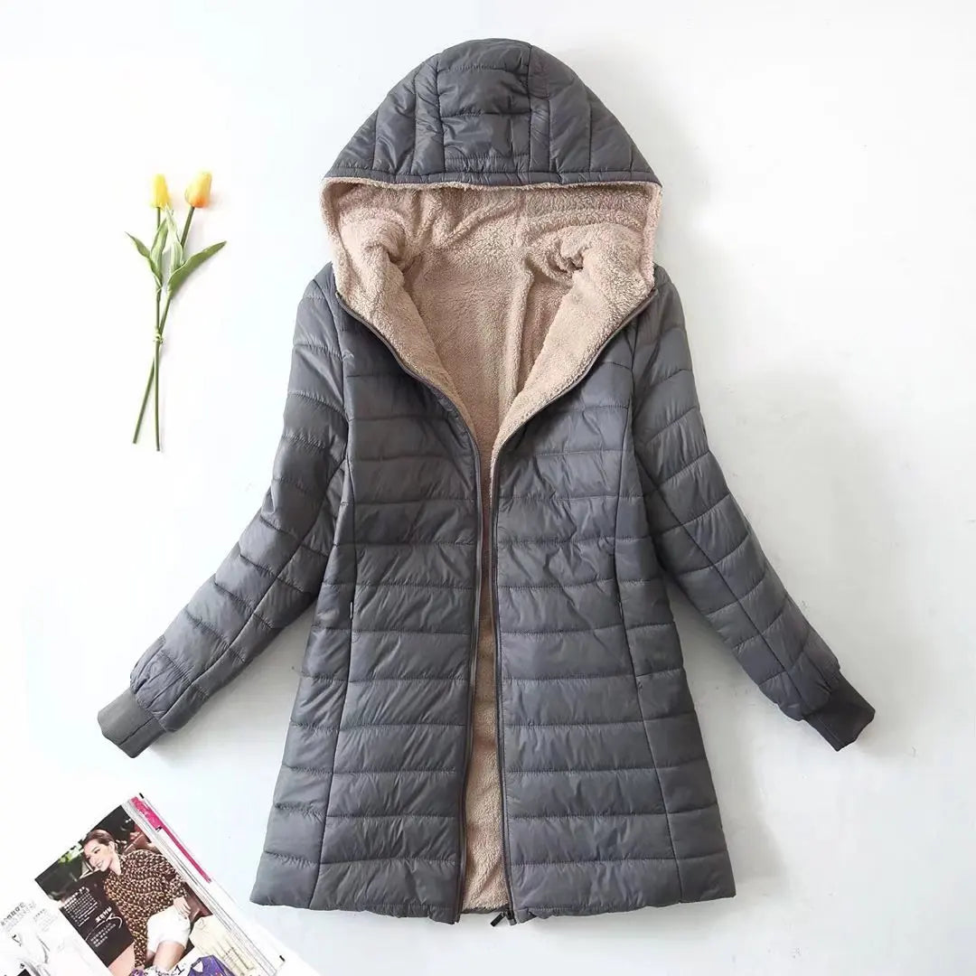 Women's Mid Long Korean hooded Slim Fit padded coat Long Sleeve Casual Outwear