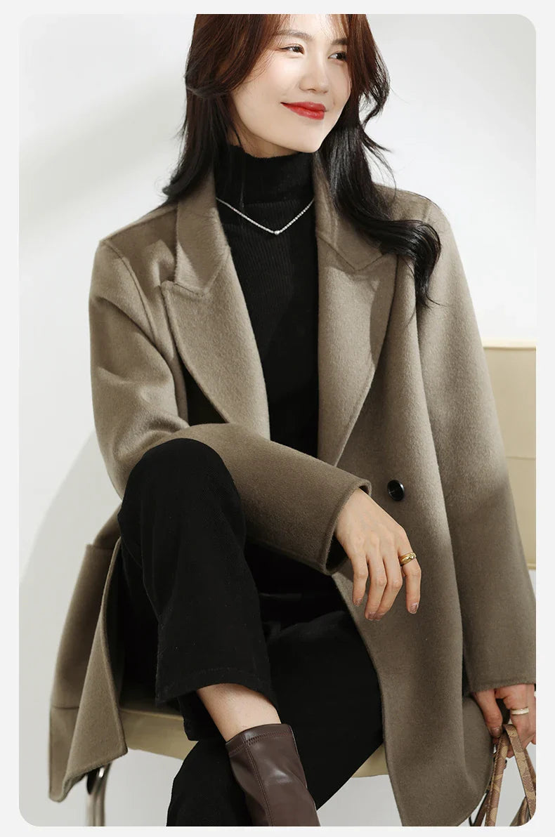 Autumn And Winter New Temperament Double-Sided Cashmere Coat Women's Short Pocket 100% Pure Wool Coat