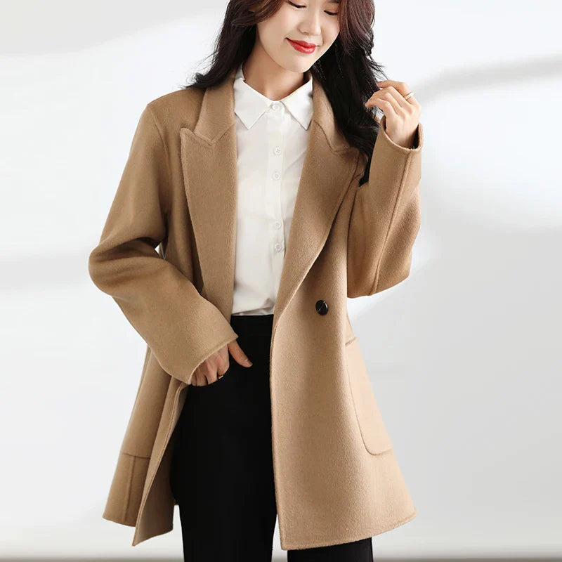 Autumn And Winter New Temperament Double-Sided Cashmere Coat Women's Short Pocket 100% Pure Wool Coat