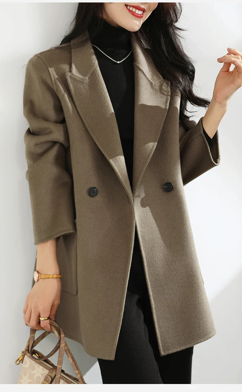 Autumn And Winter New Temperament Double-Sided Cashmere Coat Women's Short Pocket 100% Pure Wool Coat