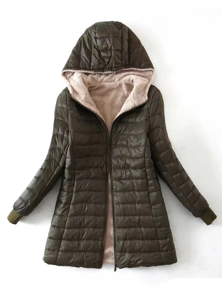 Women's Mid Long Korean hooded Slim Fit padded coat Long Sleeve Casual Outwear