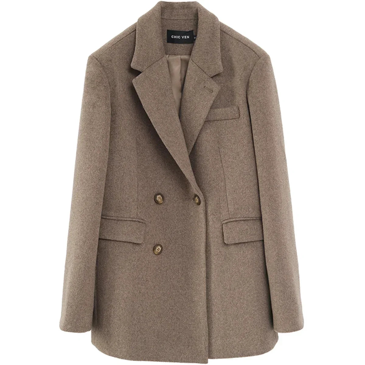 Autumn Winter Korean Women Woolen Blazer Cotton Lining Thick Warm Jacket Solid Color Coat