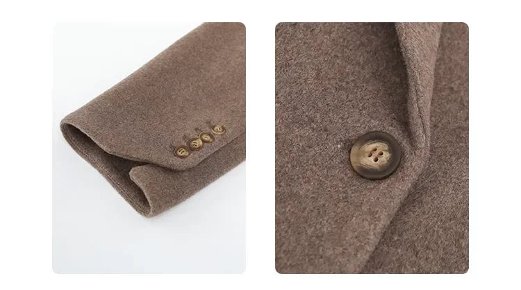 Autumn Winter Korean Women Woolen Blazer Cotton Lining Thick Warm Jacket Solid Color Coat
