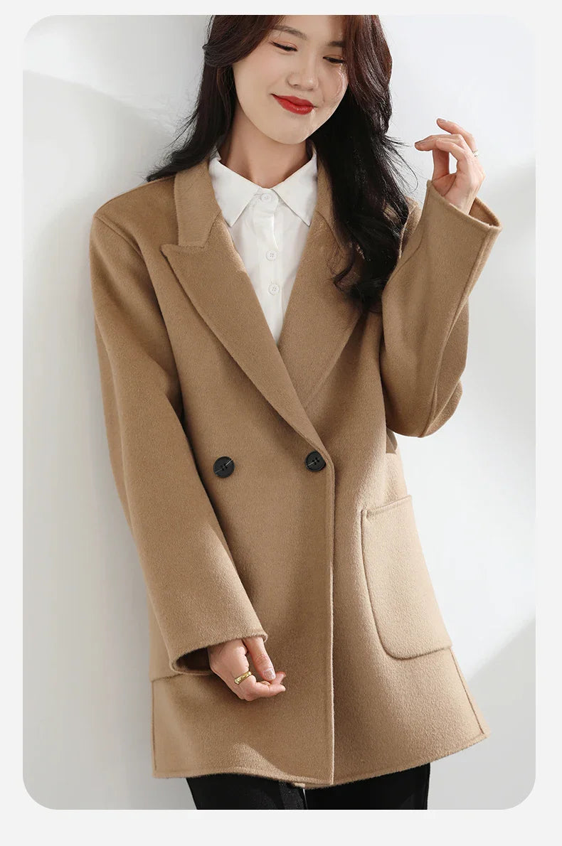 Autumn And Winter New Temperament Double-Sided Cashmere Coat Women's Short Pocket 100% Pure Wool Coat