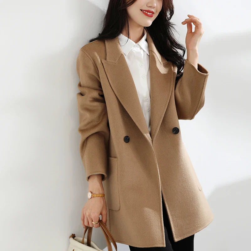 Autumn And Winter New Temperament Double-Sided Cashmere Coat Women's Short Pocket 100% Pure Wool Coat