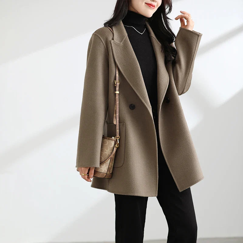 Autumn And Winter New Temperament Double-Sided Cashmere Coat Women's Short Pocket 100% Pure Wool Coat