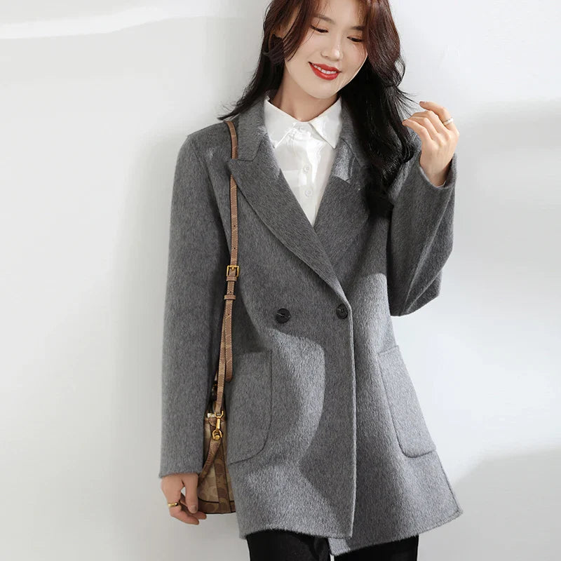 Autumn And Winter New Temperament Double-Sided Cashmere Coat Women's Short Pocket 100% Pure Wool Coat