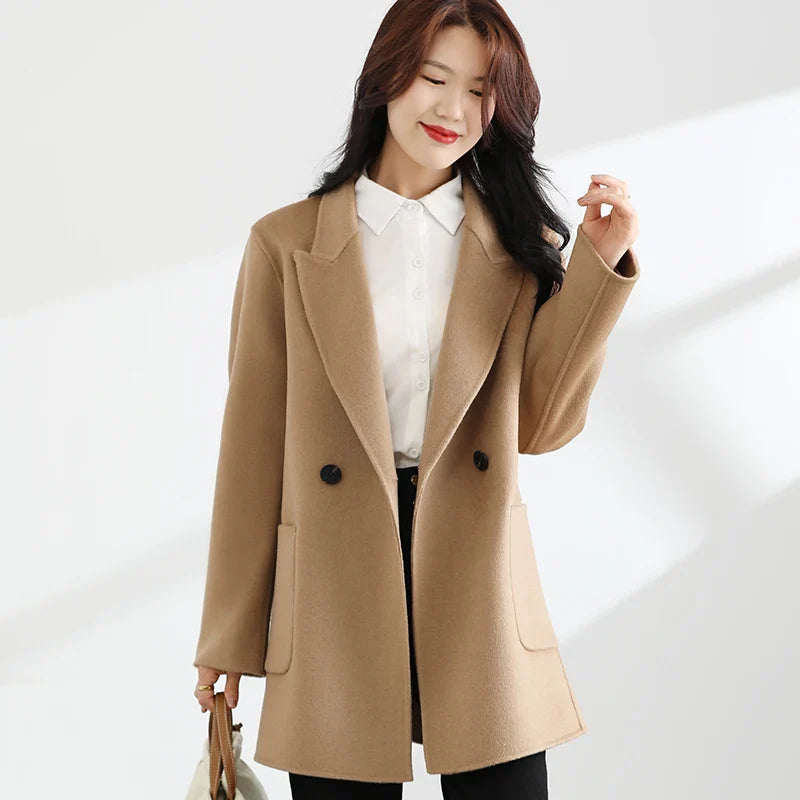 Autumn And Winter New Temperament Double-Sided Cashmere Coat Women's Short Pocket 100% Pure Wool Coat
