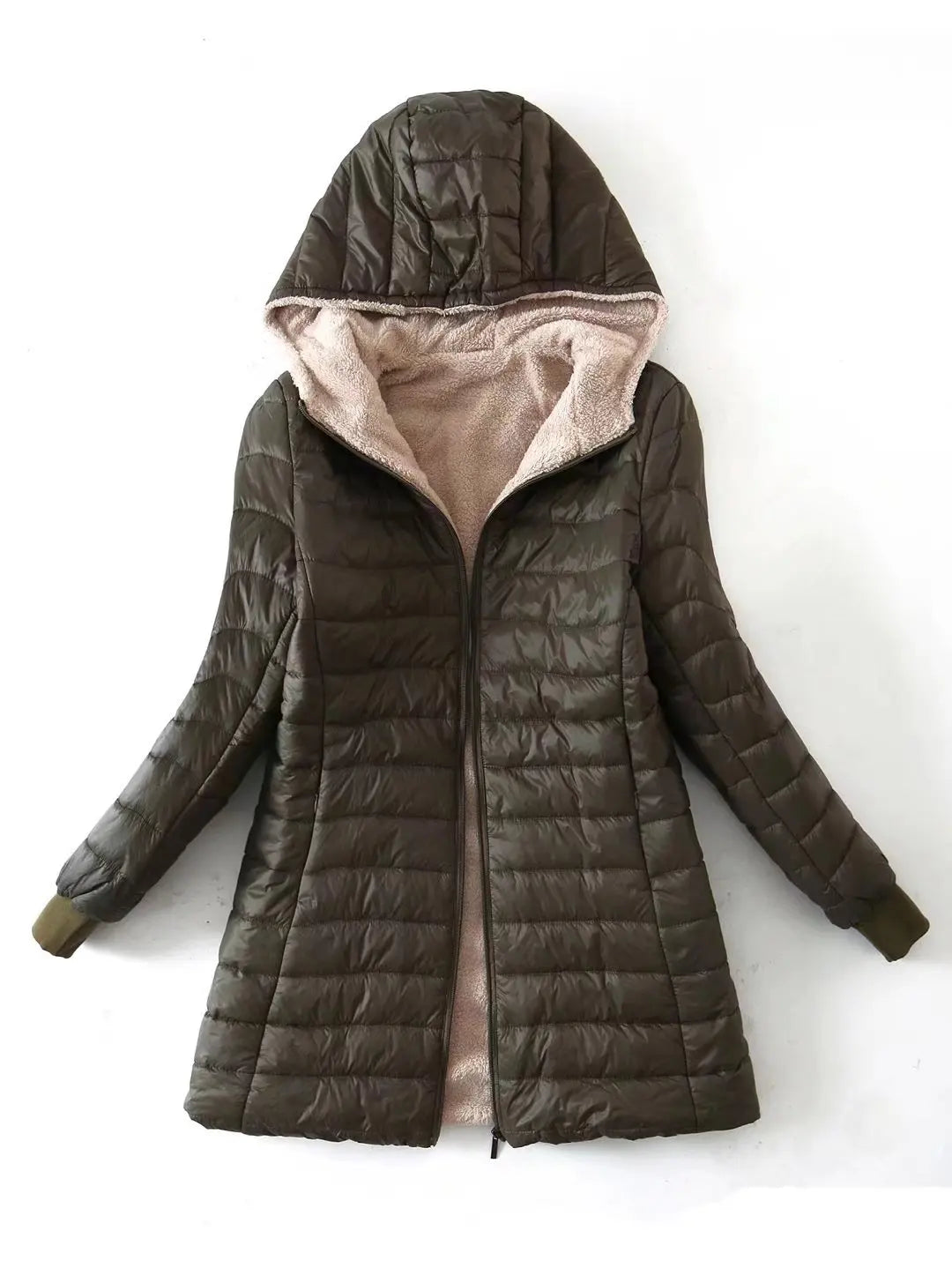 Women's Mid Long Korean hooded Slim Fit padded coat Long Sleeve Casual Outwear