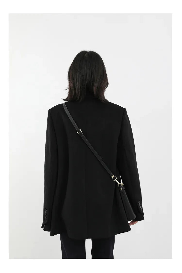 Autumn Winter Korean Women Woolen Blazer Cotton Lining Thick Warm Jacket Solid Color Coat
