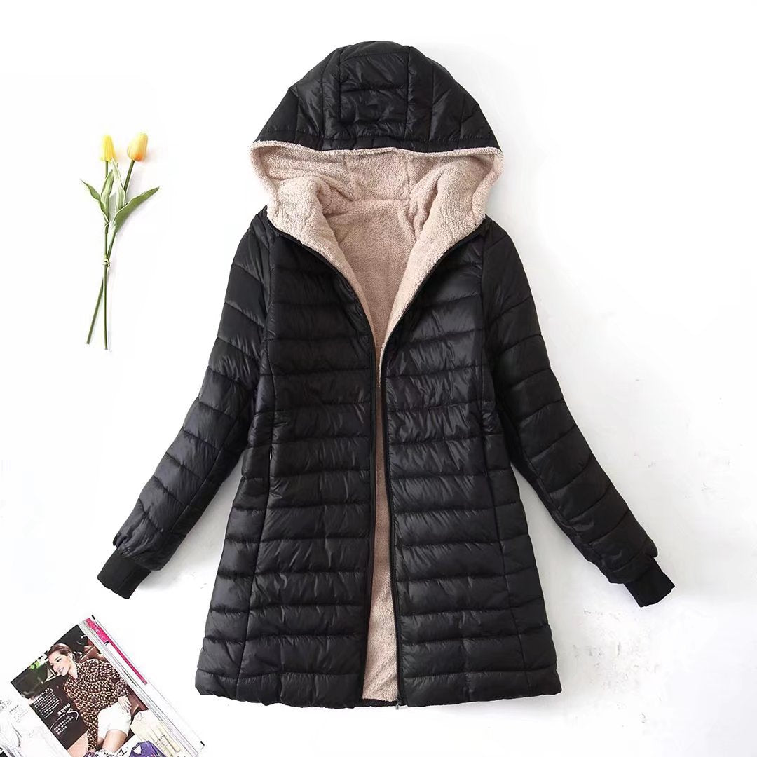 Women's Mid Long Korean hooded Slim Fit padded coat Long Sleeve Casual Outwear