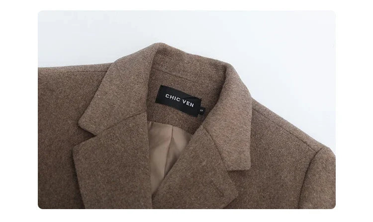 Autumn Winter Korean Women Woolen Blazer Cotton Lining Thick Warm Jacket Solid Color Coat
