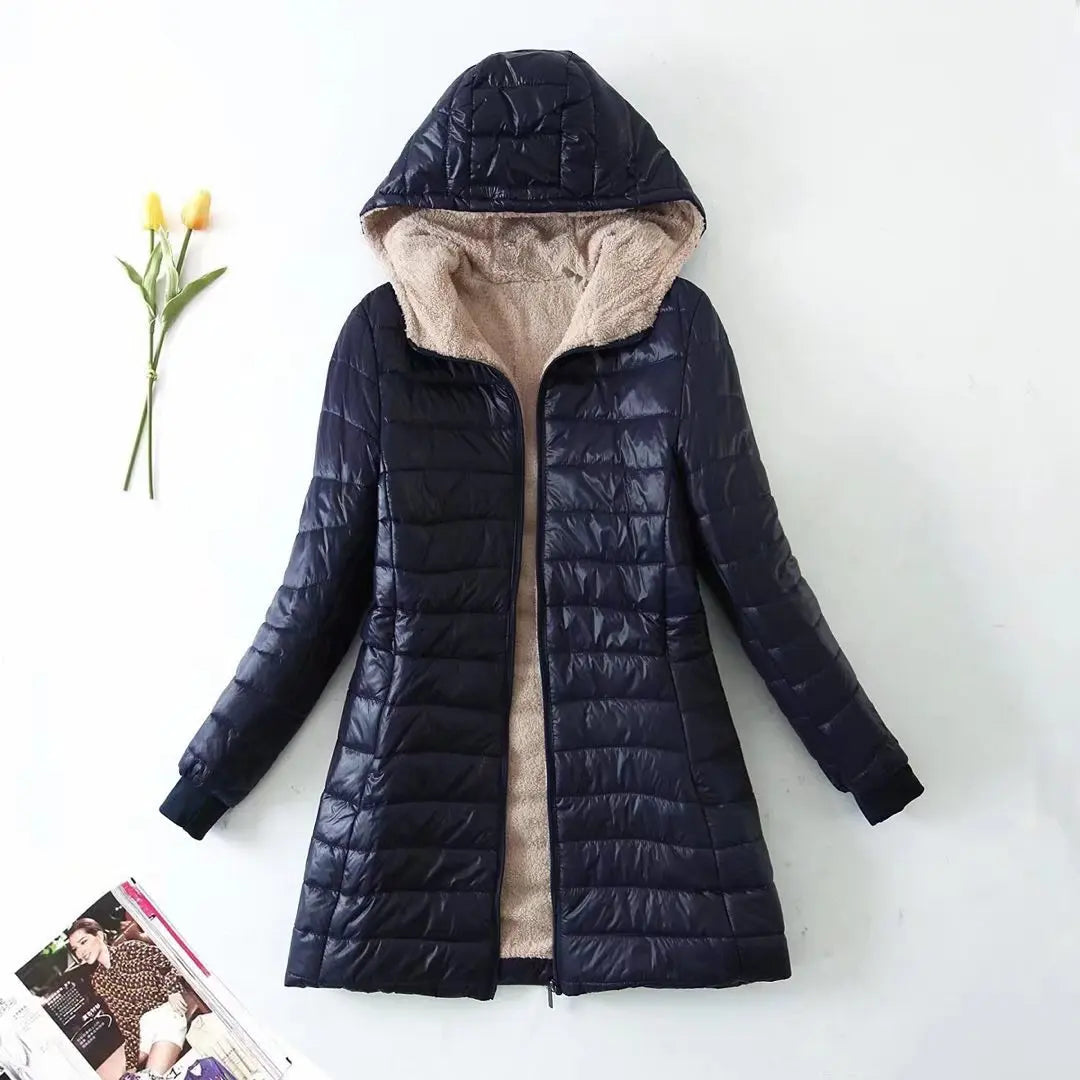 Women's Mid Long Korean hooded Slim Fit padded coat Long Sleeve Casual Outwear