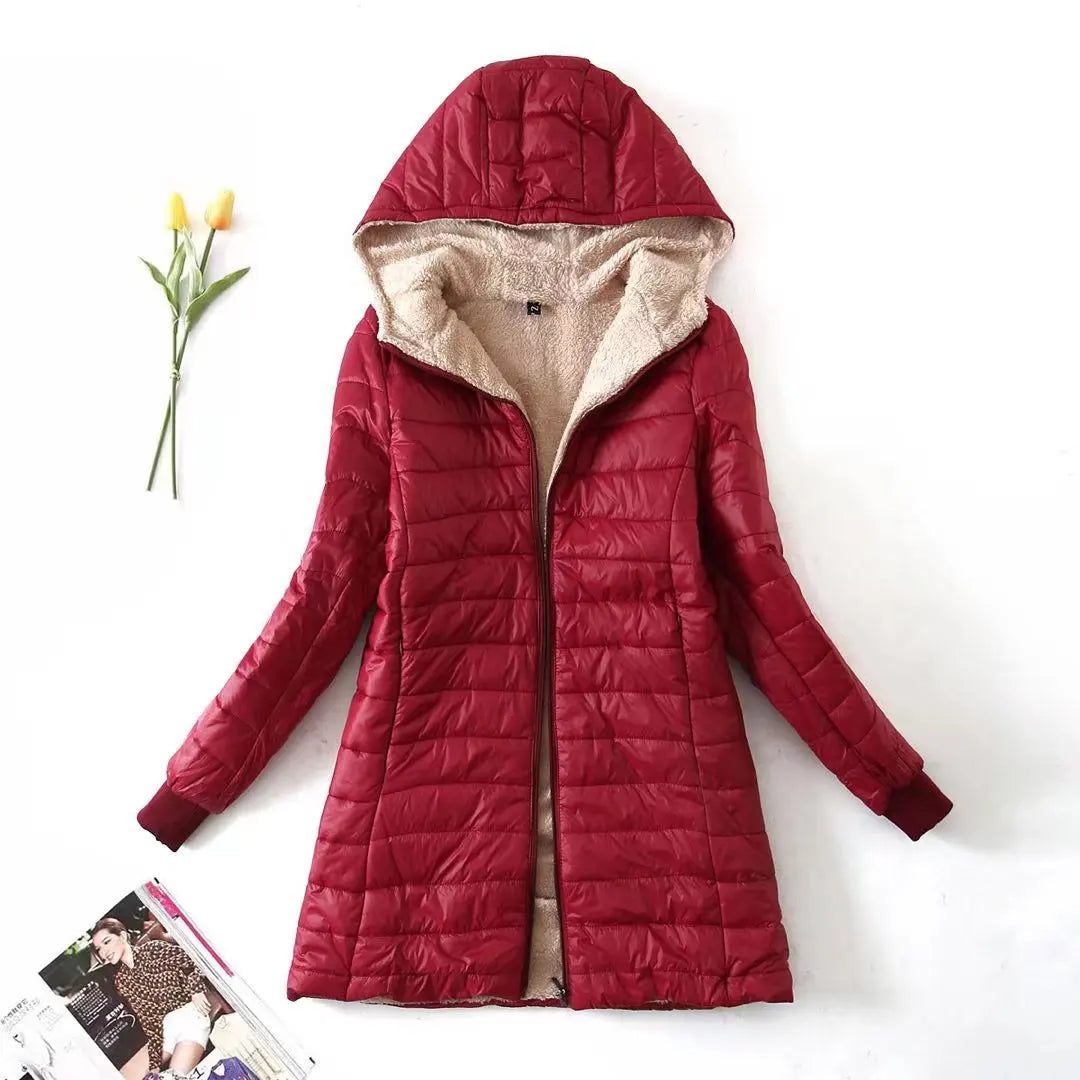 Women's Mid Long Korean hooded Slim Fit padded coat Long Sleeve Casual Outwear