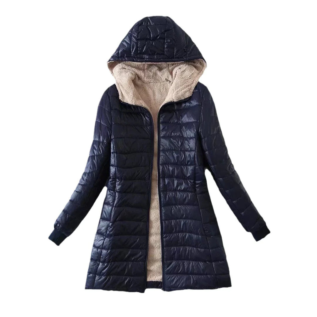 Women's Mid Long Korean hooded Slim Fit padded coat Long Sleeve Casual Outwear