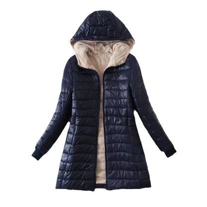 Women's Mid Long Korean hooded Slim Fit padded coat Long Sleeve Casual Outwear
