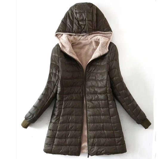 Women's Mid Long Korean hooded Slim Fit padded coat Long Sleeve Casual Outwear