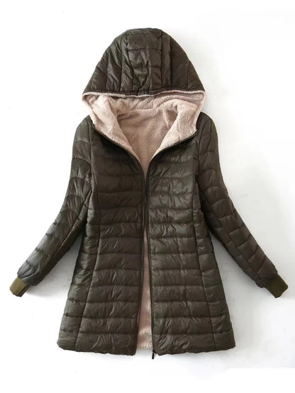 Women's Mid Long Korean hooded Slim Fit padded coat Long Sleeve Casual Outwear