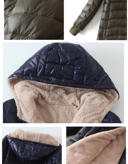 Women's Mid Long Korean hooded Slim Fit padded coat Long Sleeve Casual Outwear