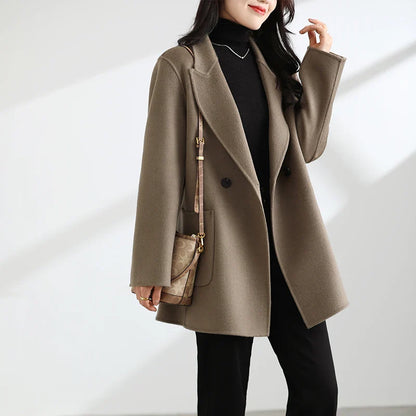 Autumn And Winter New Temperament Double-Sided Cashmere Coat Women's Short Pocket 100% Pure Wool Coat
