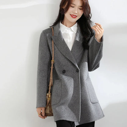 Autumn And Winter New Temperament Double-Sided Cashmere Coat Women's Short Pocket 100% Pure Wool Coat