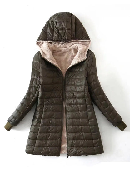 Women's Mid Long Korean hooded Slim Fit padded coat Long Sleeve Casual Outwear
