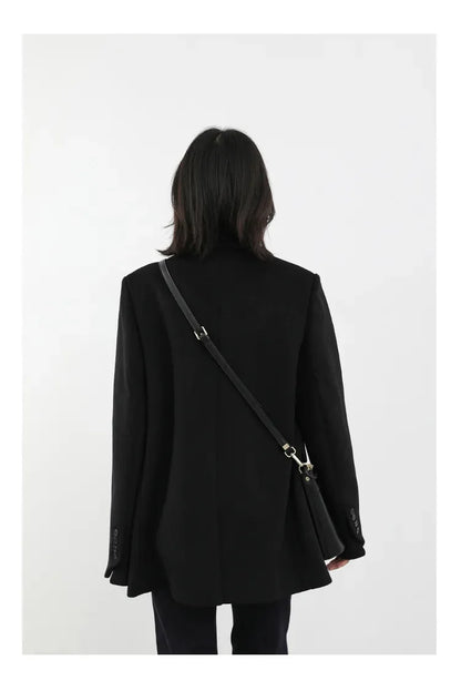 Autumn Winter Korean Women Woolen Blazer Cotton Lining Thick Warm Jacket Solid Color Coat