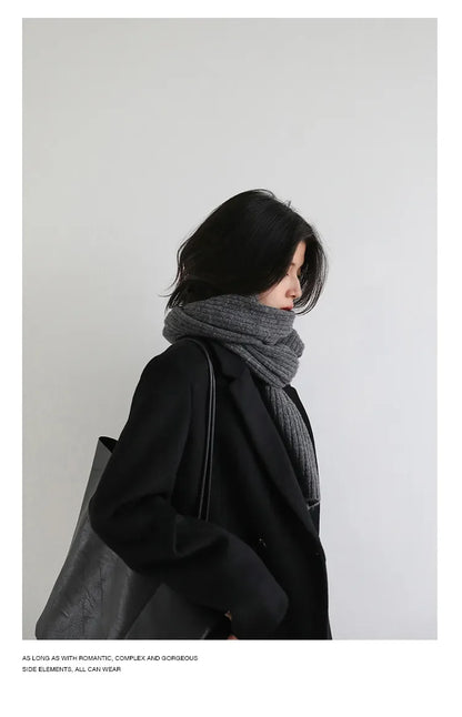 Autumn Winter Korean Women Woolen Blazer Cotton Lining Thick Warm Jacket Solid Color Coat