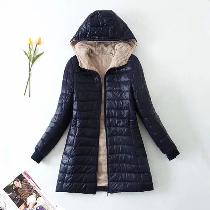 Women's Mid Long Korean hooded Slim Fit padded coat Long Sleeve Casual Outwear