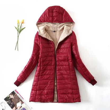 Women's Mid Long Korean hooded Slim Fit padded coat Long Sleeve Casual Outwear