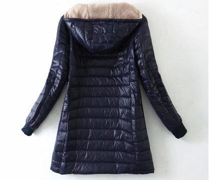 Women's Mid Long Korean hooded Slim Fit padded coat Long Sleeve Casual Outwear