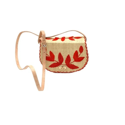 Shebobo Embroidered Vines Straw Crossbody